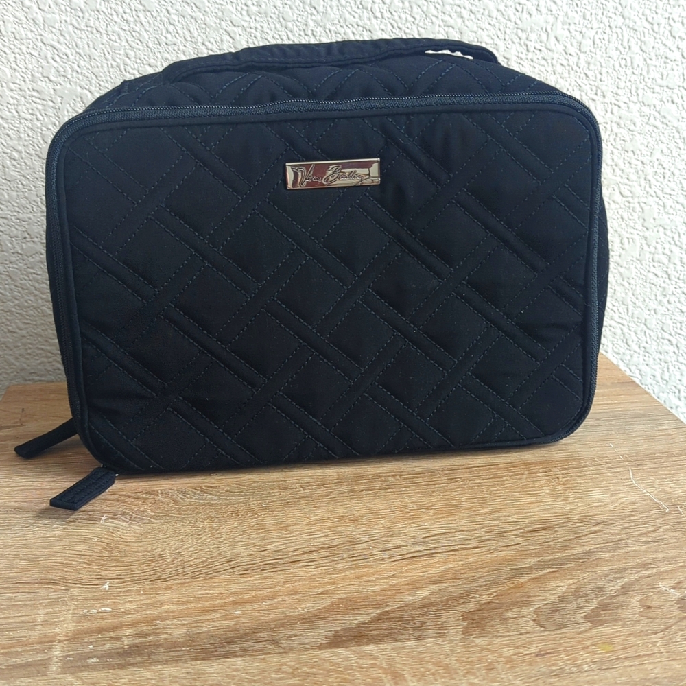 Vera Bradley Luggage Large Brush Makeup Case in Black with Print Cosmetic Bag